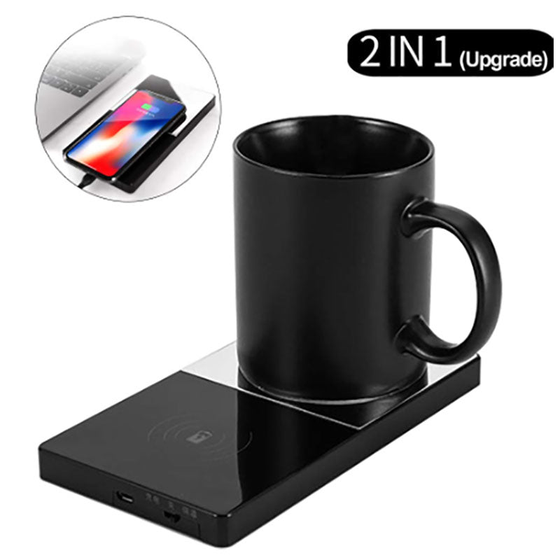 2 In 1 Heating Mug Cup Warmer Electric Wireless Charger For Home Office Coffee Milk - Premium 0 from Eretailer365.com - Just $32.91! Shop now at Eretailer365.com