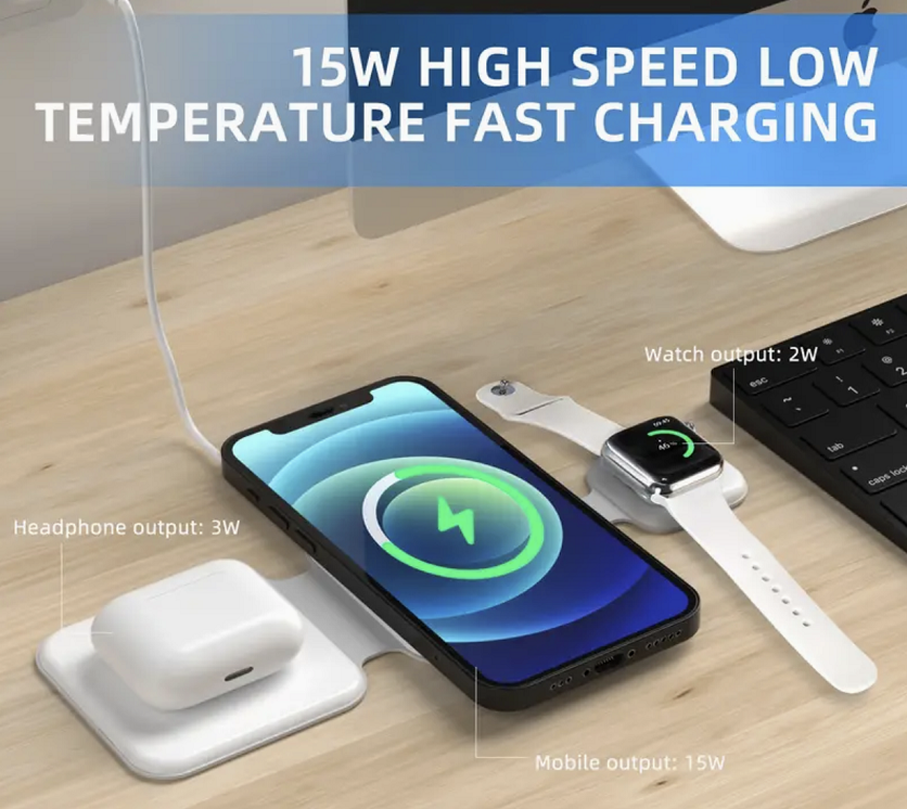 3 In 1 Magnetic Foldable Wireless Charger Charging Station Multi-device Folding Cell Phone Wireless Charger Gadgets - Premium 0 from Eretailer365.com - Just $76.02! Shop now at Eretailer365.com