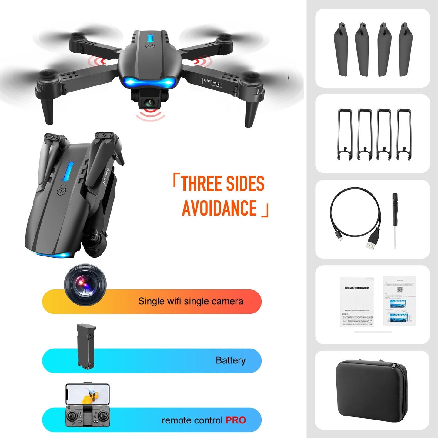 4K Dual Camera Remote Control Three-sided Obstacle Avoidance Drone - Premium Consumer Electronics from Eretailer365.com - Just $37.16! Shop now at Eretailer365.com