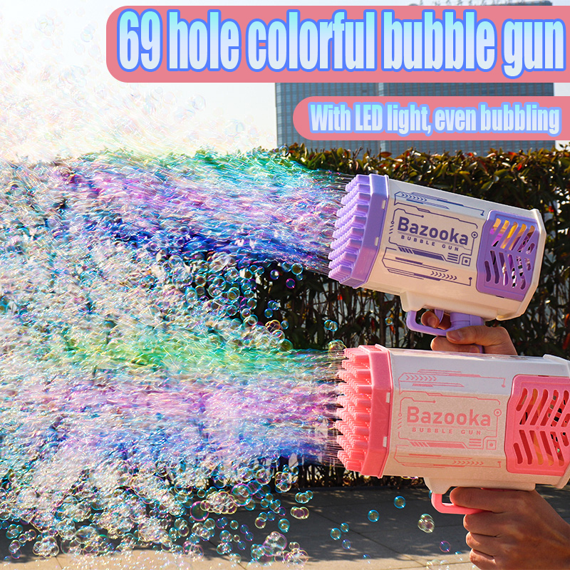 Bubble Gun Rocket 69 Holes Soap Bubbles Machine Gun Shape Automatic Blower With Light Toys For Kids Pomperos - Premium Toys & Hobbies from Eretailer365.com - Just $1.27! Shop now at Eretailer365.com