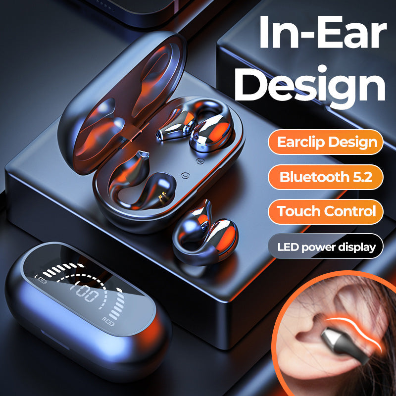 Ear Clip Bone Conduction Headphone Bluetooth 5.2 HIFI Wireless Earphone Touch Handsfree Sports Noise Cancelling Headset With Mic - Premium 0 from Eretailer365.com - Just $44.65! Shop now at Eretailer365.com