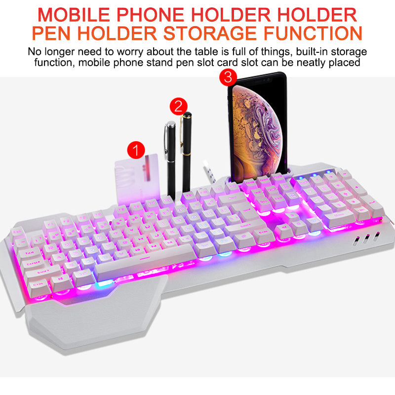 ErgonomicWired Gaming Keyboard with RGB Backlight Phone Holder - Premium 0 from Eretailer365.com - Just $39.97! Shop now at Eretailer365.com