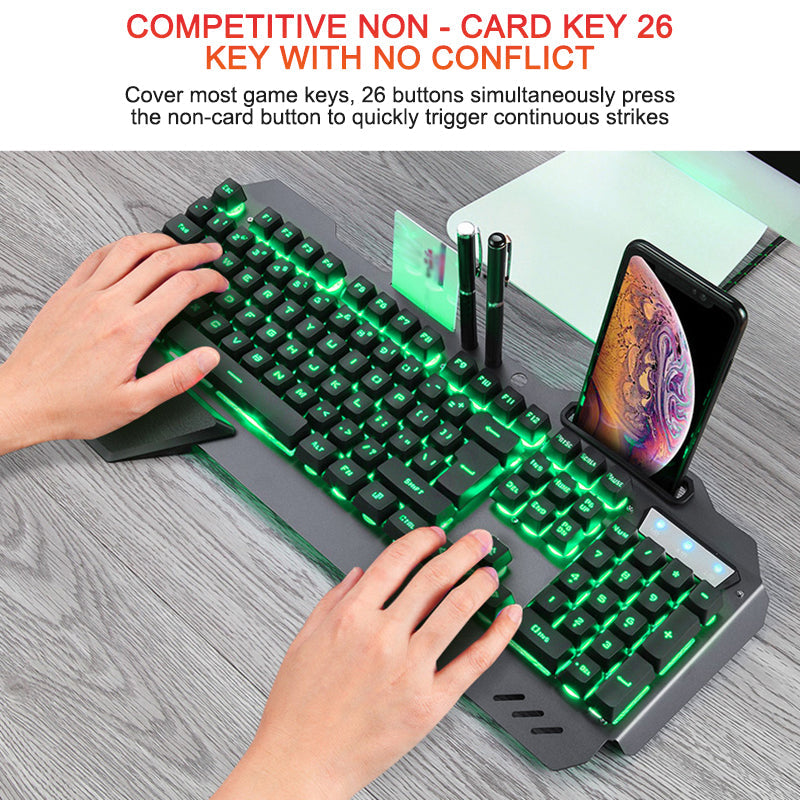 ErgonomicWired Gaming Keyboard with RGB Backlight Phone Holder - Premium 0 from Eretailer365.com - Just $39.97! Shop now at Eretailer365.com