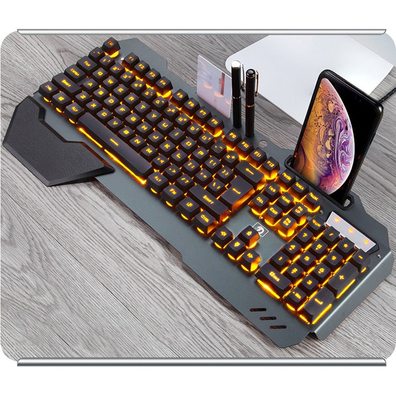 ErgonomicWired Gaming Keyboard with RGB Backlight Phone Holder - Premium 0 from Eretailer365.com - Just $39.97! Shop now at Eretailer365.com