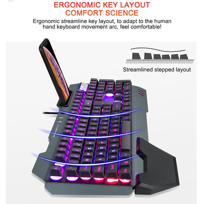 ErgonomicWired Gaming Keyboard with RGB Backlight Phone Holder - Premium 0 from Eretailer365.com - Just $39.97! Shop now at Eretailer365.com