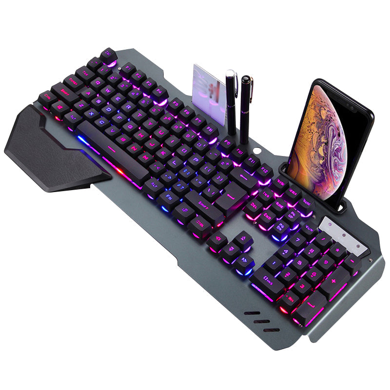 ErgonomicWired Gaming Keyboard with RGB Backlight Phone Holder - Premium 0 from Eretailer365.com - Just $39.97! Shop now at Eretailer365.com