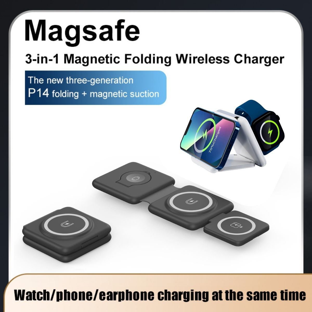 Folding Magnetic Suction Wireless Charger 3-in-1 - Premium Toys & Hobbies from Eretailer365.com - Just $60.20! Shop now at Eretailer365.com