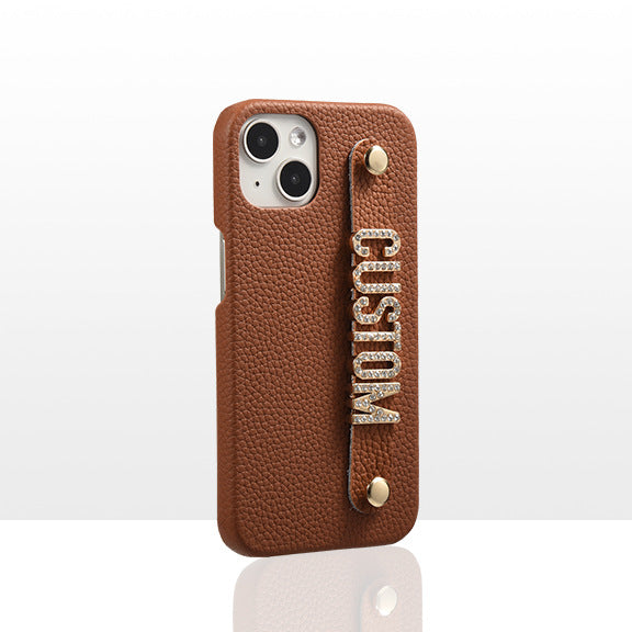 Genuine Leather Lychee Pattern Metal Letter Phone Case - Premium Phones & Accessories from Eretailer365.com - Just $27.24! Shop now at Eretailer365.com