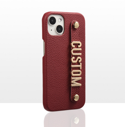 Genuine Leather Lychee Pattern Metal Letter Phone Case - Premium Phones & Accessories from Eretailer365.com - Just $27.24! Shop now at Eretailer365.com