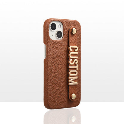 Genuine Leather Lychee Pattern Metal Letter Phone Case - Premium Phones & Accessories from Eretailer365.com - Just $27.24! Shop now at Eretailer365.com