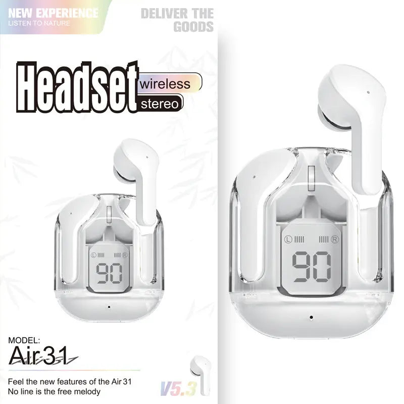 New Mini Transparent Wireless Bluetooth Headset Digital Display ENC Noise Reduction True Wireless Sports Music - Premium Consumer Electronics from Eretailer365.com - Just $32.71! Shop now at Eretailer365.com