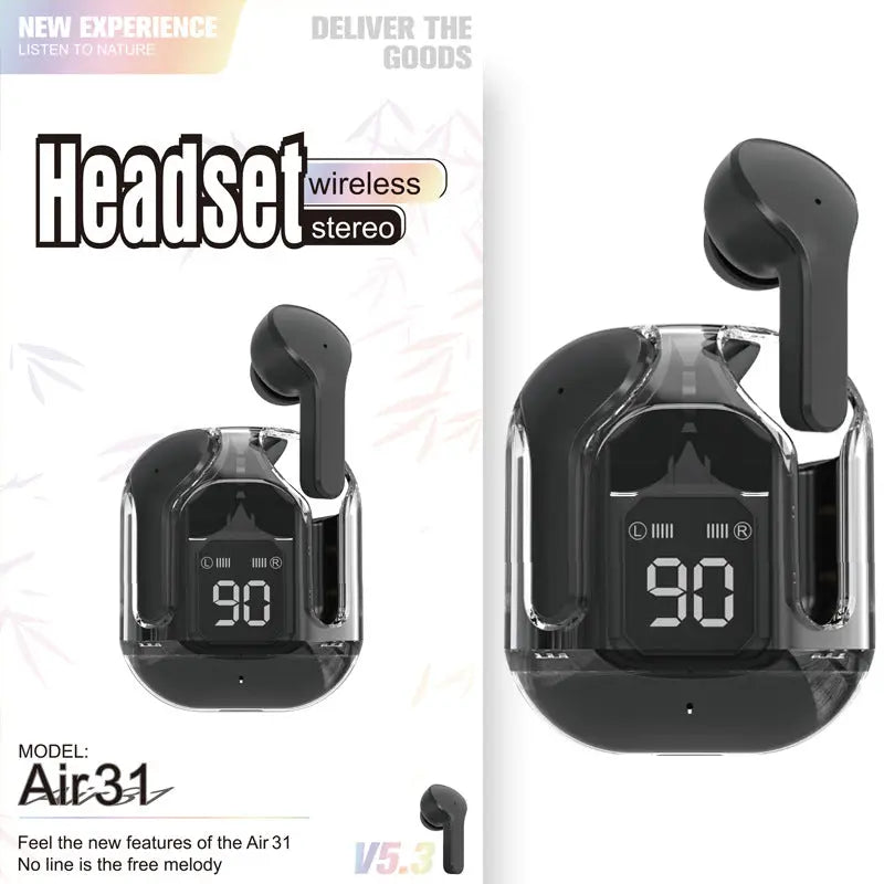 New Mini Transparent Wireless Bluetooth Headset Digital Display ENC Noise Reduction True Wireless Sports Music - Premium Consumer Electronics from Eretailer365.com - Just $32.71! Shop now at Eretailer365.com