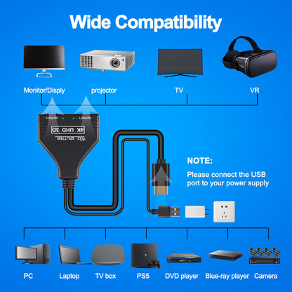 One Divided Into Two HDMI Distributor With USB Power Supply - Premium Consumer Electronics from Eretailer365.com - Just $16.60! Shop now at Eretailer365.com