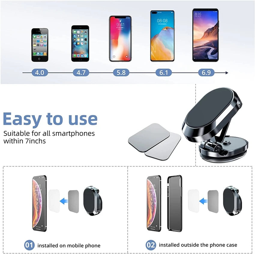 Rotate Metal Magnetic Car Phone Holder Foldable Universal Mobile Phone Stand Air Vent Magnet Mount GPS Support - Premium Phones & Accessories from Eretailer365.com - Just $6.72! Shop now at Eretailer365.com