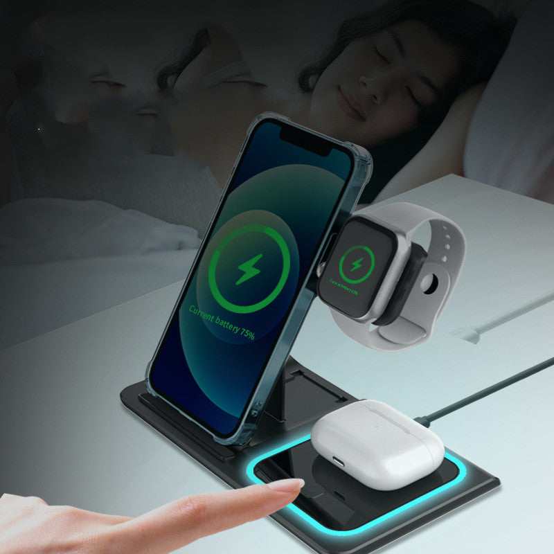 Three-in-one Wireless Charger Electrical Foldable Double Wire Ambience Light Mobile Phone Wireless Charger Wireless Charger - Premium Toys & Hobbies from Eretailer365.com - Just $45.16! Shop now at Eretailer365.com