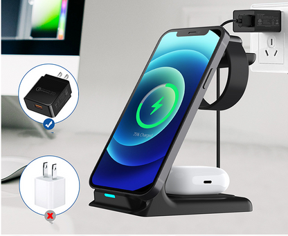 Vertical Three-in-one Wireless Charger 15W Fast Charge Dual-coil Desktop Stand Wireless Charger - Premium Phones & Accessories from Eretailer365.com - Just $48.28! Shop now at Eretailer365.com