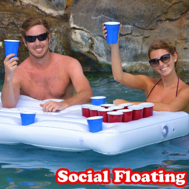 Water Party  Air Mattress Ice Bucket Cooler Cup Holder Inflatable Beer Pong Table Pool Float - Premium Toys & Hobbies from Eretailer365.com - Just $65.24! Shop now at Eretailer365.com